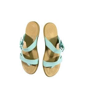 Crocs Tulum Toe Post Sandals Women Size 8 Green Iconic Comfort Buckle Strap